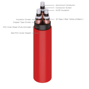 NA2XSEY (Al/XLPE/CTS/PVC) Aluminium Conductor, XLPE Insulated, Copper Tape Screen, PVC Sheathed)