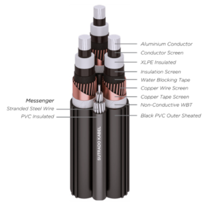 12/20 (24) kV, NFA2XSY-T (Aluminium Conductor, XLPE Insulated, Copper Wire Screen, PVC Sheated + GSW Messenger)